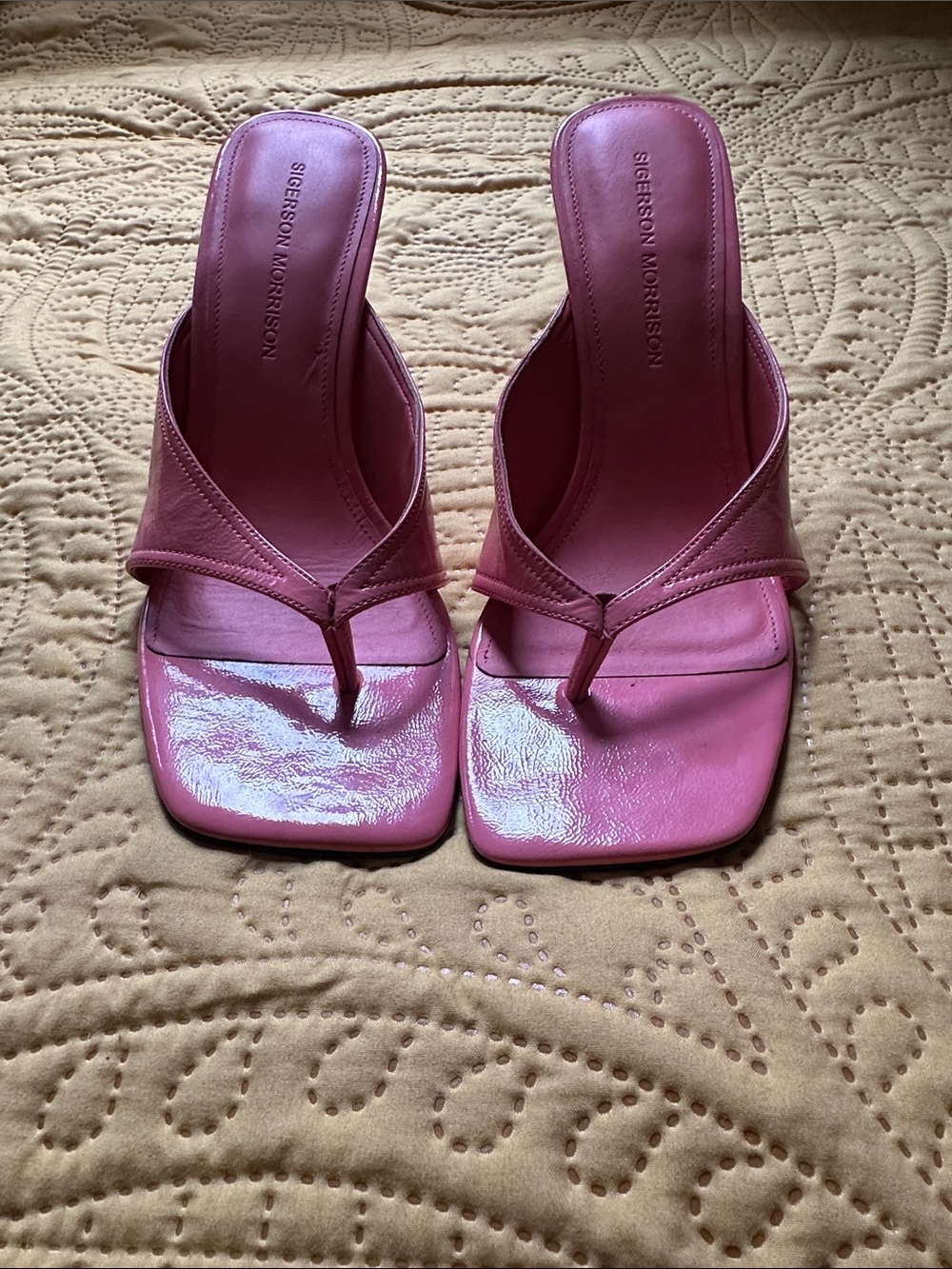 Sigerson Morrison Pink Square-Toe Thong Mules